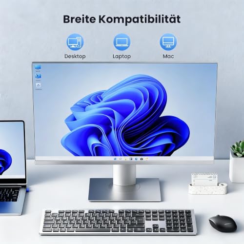 TECKNET Tastatur Maus Set Kabellos, 2.4G Wiederaufladbare Maus und Tastatur