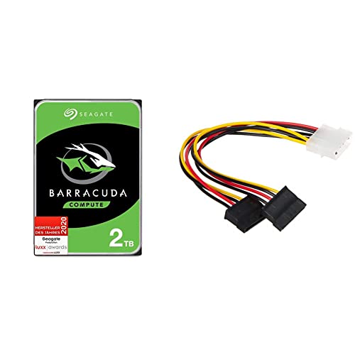 Seagate Barracuda 2 TB interne Festplatte HDD, 3.5 Zoll, 7200 U/Min, 256 MB Cache, SATA 6 Gb/s, silber, FFP, Modellnr.: ST2000DMZ08 & AKYGA AK-CA-16 Molex Stecker auf 2X SATA Buchse Adapter Kabel 15cm