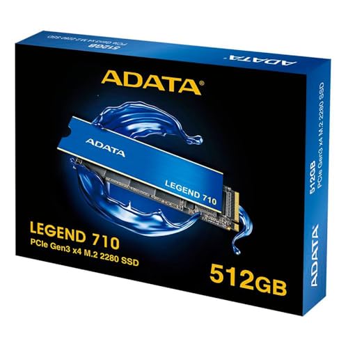 ADATA SSD Legend 710 M.2 512GB PCIe Gen3x4 2280 (2400/1800MB), Supports NVMe 1.4, LDPC and AES-256-bit encryption, Schwarz