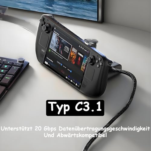 Leloco USB C Winkelstecker 180 Grad 140W PD Adapter für Steam Deck