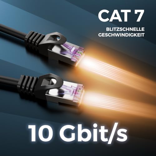 deleyCON 5m CAT7 Netzwerkkabel RJ45 10 Gigabit SFTP PiMF - Schwarz | Patchkabel Ethernet Kabel, Kupfer, für Highspeed LAN, DSL, Switch, Modem, Router, Patchpanel, CAT7 CAT6 CAT5