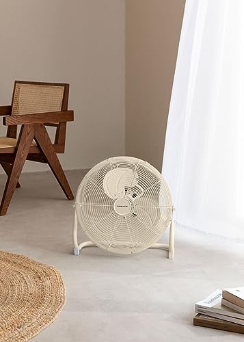 CREATE / AIR FLOOR RETRO/Industrieller Bodenventilator/Cremeweißer Ventilator, 16 Zoll, starker Luftstrom, 3 Geschwindigkeiten, leise, leicht, rutschfeste Standfüße.