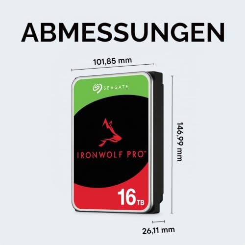 Seagate IronWolf Pro 16TB, NAS interne Festplatte HDD, 3.5 Zoll, 7200 U/Min, CMR, 256 MB Cache, SATA 6 GB/S, inkl. Data Rescue Service (ST16000NTZ01)