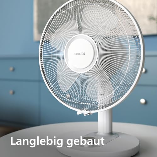PHILIPS Tischventilator 1000 Serie, Weiß, 2.000 m³/h Airflow | mit 35-45 dB(A), Neigung 30°, Oszillation 80°, gleichmäßige Luftumwälzung (CX1030/00)
