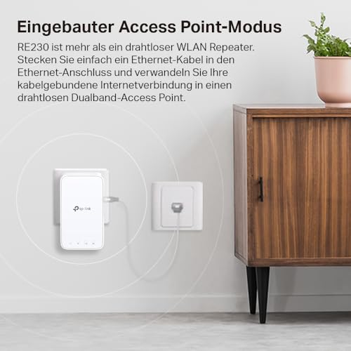 TP-Link RE230 WLAN Verstärker Repeater AC750 (433MBit/s 5GHz + 300MBit/s 2,4GHz, WLAN Verstärker, App Steuerung, Signalstärkeanzeige, kompatibel zu Allen WLAN Router, AP Modus) weiß