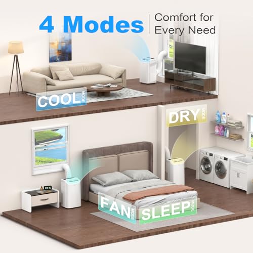 ZAFRO - 12000 BTU tragbare Klimaanlage, ultra-leise Kühlung, intelligente WiFi und App-Steuerung, 24-Stunden-Timer mit Lüfter und Luftentfeuchter, einfach