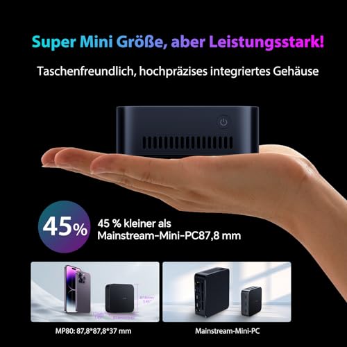 [3 Jahre Garantie] Blackview MP80 Mini PC Intel 12th N97 Win 11 Pro, 16GB LPDDR5 (35% Krasser, Zerstört DDR4) 1TB M.2 SSD Mini Desktop PC, 3*HDMI 4K, Dual LAN, USB 3.2×3, WiFi 2.4/5G für Homeoffice
