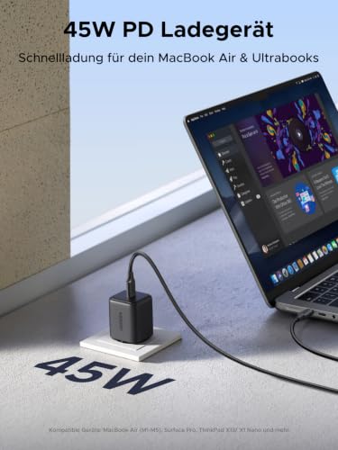 UGREEN USB C Ladegerät 45W, PD iPhone Netzteil, PPS Schnellladegerät | Inkl. 1x 1,5m Kabel, ideal für unterwegs, kompatibel mit iPhone 17 Pro Max, Galaxy S26, S25, MacBook Neo/Air, iPad, Pixel 9