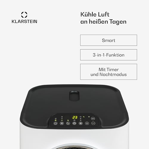 Klarstein Kraftwerk Smart 10K Mobiles Klimagerät – 10000 BTU, 29-49 m², App & Alexa Steuerung, 3-Stufen Ventilator, 23 l/h Entfeuchtung, Leise, Inkl. Fensterkit, Weiß