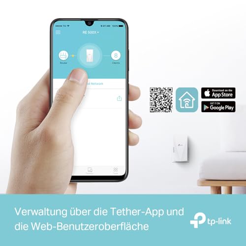 TP-Link RE500X WiFi 6 WLAN Verstärker Repeater AX1500 (1200 Mbit/s 5GHz, 300 Mbit/s 2,4GHz, Gigabit-Port, kompatibel mit Allen WLAN-Routern inkl. Fritzbox)