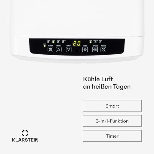 Klarstein Mobile Klimaanlage mit Abluftschlauch, 4-in-1 Klimagerät mit Ventilator, Luftentfeuchter & Nachtmodus, Kleine & Portable Klimaanlage für Wohnung & Büro, App-Steuerung, 7000 BTU
