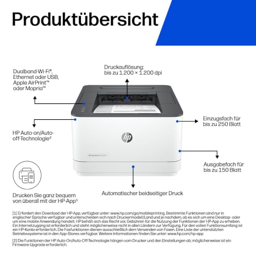 HP LaserJet Pro 3002dw Laserdrucker, Automatischer beidseitiger Druck, Bis zu 33 A4-Seiten pro Minute, Hi-Speed USB, WiFi, Ethernet, Bluetooth, Smart App, Wolf Pro Security