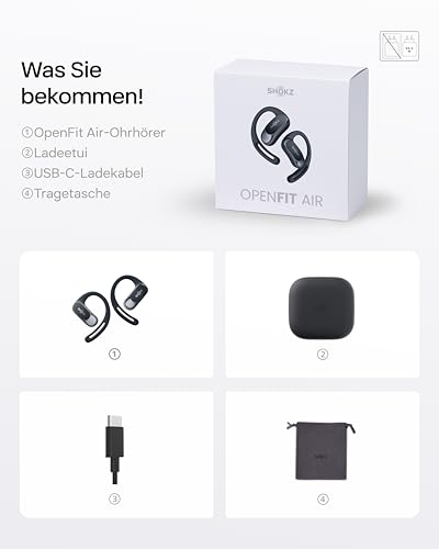 SHOKZ OpenFit Air Open-Ear-Kopfhörer mit Air-Ohrbügel, 8,7g leicht, Schwarz