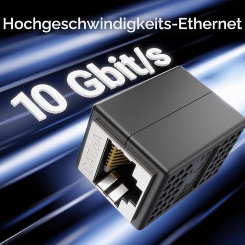 deleyCON 1 Stück RJ45 Kupplung (10 Gbit/s) LAN Kabel Verlängerung Netzwerkkabel Ethernet Adapter Verbinder Kompatibel zu Cat8, Cat7, Cat6, Cat5 Patchkabel LAN DSL POE 2X RJ45 Buchse - Schwarz