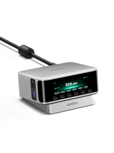 UGREEN Nexode Pro 300W USB C Ladegerät 8-Port, TFT-Display & Smart Control | Zeigt Echtzeit-Ladestatus, 240W DC Ausgang, Fernsteuerung per App, kompatibel mit MacBook Pro/Air/Neo, iPhone 17, Galaxy S26