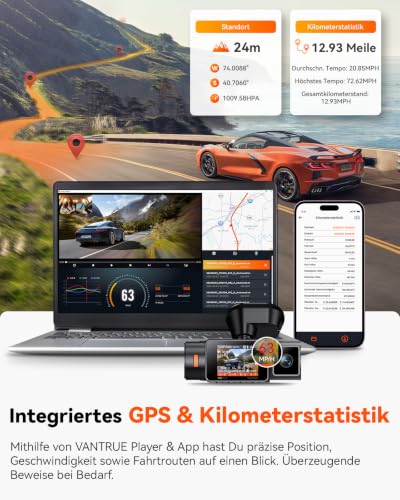 VANTRUE N2X 2.7K+1080P Dashcam Auto Vorne Innen, STARVIS 2 Dual Nachtsicht | 2.5K/60FPS Front Dash Cam, Dual HDR, 5GHz WiFi GPS, 24h Parküberwachung G-Sensor, Sprachsteuerung, DSGVO konform, max. 1TB