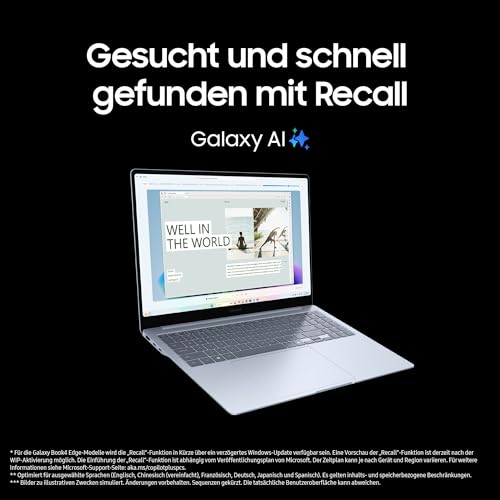 Samsung Galaxy Book4 Edge AI Laptop, Notebook, 15,6"-LCD, Full HD, Snapdragon X Prozessor (X26), 16GB RAM, 512GB Speicher, Copilot+ PC, Sapphire Blue, 3 Jahre Herstellergarantie [Exklusiv auf Amazon]