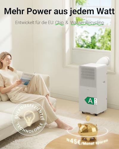KresicoKlima Mobile Klimaanlage 9000 BTU, Klimaanlage mobil mit Abluftschlauch, Mobiles Klimagerät mit Abluftschlauch für Räume bis zu 33m²/90m³, Klimagerät mit Timer, R290, weiß
