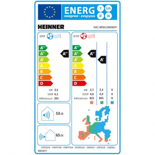 Heinner HAC-MRB12WHWIFI Mirror Klimaanlage 12000 BTU, Split-Klimagerät mit WiFi, A++ Kühlung, A+ Heizung, 3D Inverter, Sleep, Follow Me, Auto-Clean, Silence, Turbo, 8°C Heizfunktion, Schwarz/Weiß