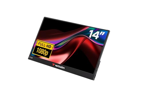 Verbatim 49590 Tragbarer Monitor 14", 1920x1080 Full HD LCD, Schwarz, PM-14 | Tragbarer Monitor mit Aluminiumgehäuse, USB-C und HDMI für Laptop, MacBook, PC, Konsole und mobiles Arbeiten