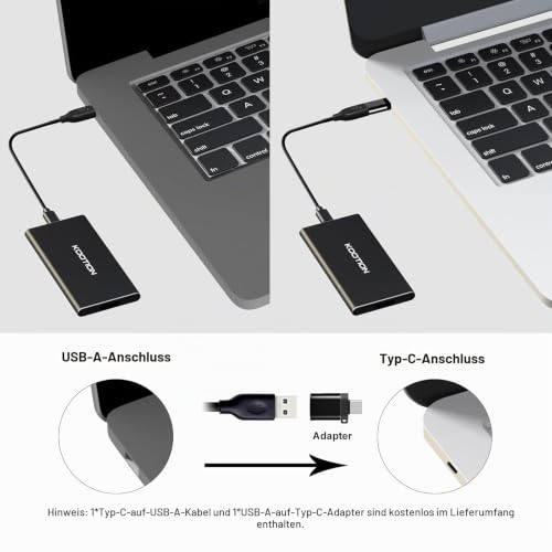 KOOTION Externe Festplatte SSD 500GB, Externe Portable SSD Hard Drive USB 3.1 Typ-C Schnell Solid State Drive Disk High Speed bis zu 550MB/s Festplatte Tragbar Ultra-Slim für Windows/MacBook/Xbox/PS4