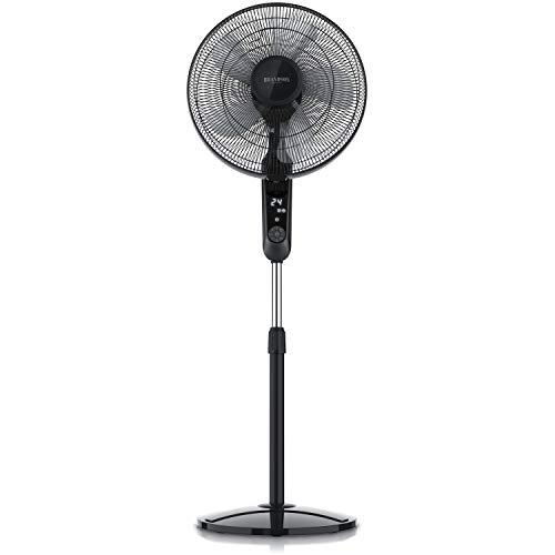 Brandson Standventilator leise, DC-Motor, Fernbedienung, 24 Stufen, Schwarz | Unter 40 dB(A) in Stufe 1, Timer bis 7,5 Std., LCD-Anzeige, Oszillation 80°, Schlafzimmer, Wohnzimmer, Heimbüro