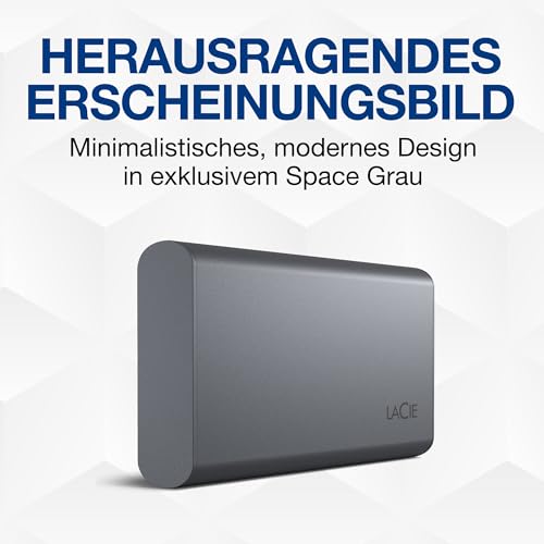 LaCie Mobile SSD Secure 500GB, 10Gbps USB 3.1 Type C, PC Mac iPad & iPhone, Space Grey, Includes Data Rescue Service (STKH500800)