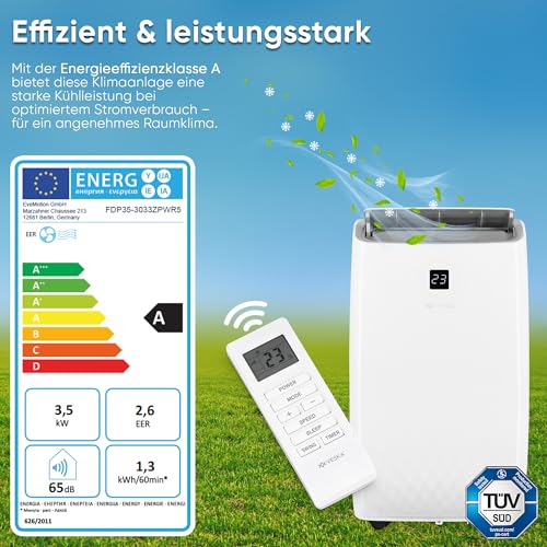 Klimaanlage Mobil 12000 BTU/h (3.500 Watt) - Mobiles Klimagerät 4in1 mit WiFi/App Monoblock Kältemittel - Fernbedienung, 24h-Timer, Luftentfeuchter, Nachtmodus (12000 BTU)