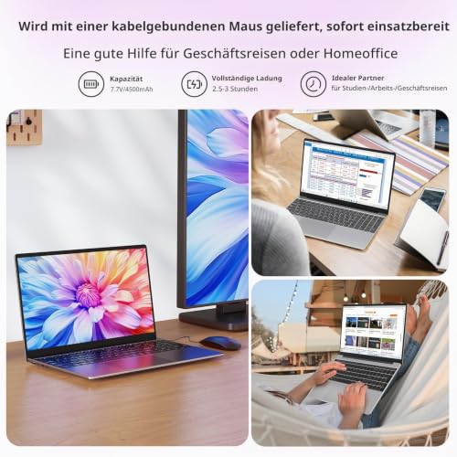 15,6 Zoll Laptop, Quad-Core N95(bis 3,4 GHz), 16GB RAM, 512GB SSD, Full-HD Display, beleuchtete Tastatur mit Nummernblock, 2,4G/5G WLAN, Bluetooth 5.0, Win 11 Notebook für Arbeit, Studium & Homeoffice
