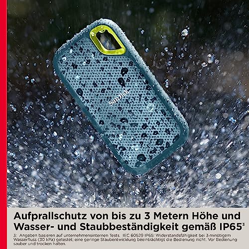 SanDisk Extreme Portable SSD 2 TB - bis zu 1.050 MB/s Lesen - Monterey | Externe SSD, kompatibel mit PC & Mac, IP65-Wasser- & -Staubschutz, 256-Bit-Verschlüsselung, USB 3.2 Gen 2, USB-C