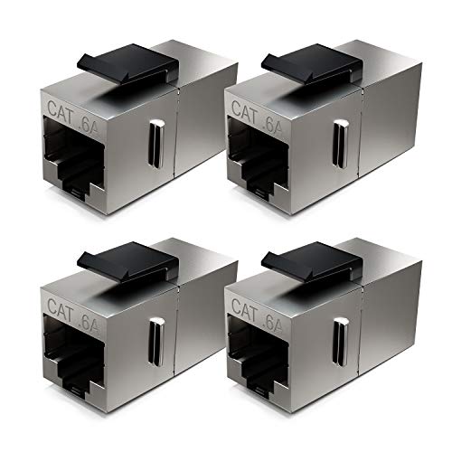 deleyCON CAT6a Keystone Modul Patchkabel Kupplung RJ45, 4 Stück | Geschirmter Verbinder mit 2x RJ45 Buchse, für Netzwerk, Patchpanel, Keystonehalterung und Erweiterung
