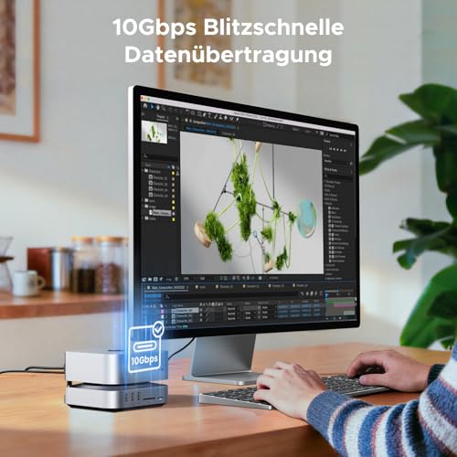UGREEN Mac mini M4 Dock 40Gbps M.2 NVMe SSD Gehäuse, 5X 10Gbps USB-Anschlüsse, Docking Station mit HDMI(8K@30Hz max.) für Dual Display, SD/TF 4.0 & 3,5mm Aux – Kompatibel mit Mac mini M4/ M4 Pro