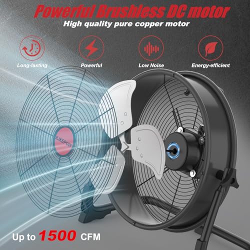 ILIKEPOW Akku Bodenventilator kompatibel mit Milwaukee 18V Akku, 12 Zoll Kabelloser Ventilator Leise, Netzteil, 2 USB Ladeanschluss, Stufenlos Regelbar für Baustelle, Werkstatt, Camping (ohne Akku)
