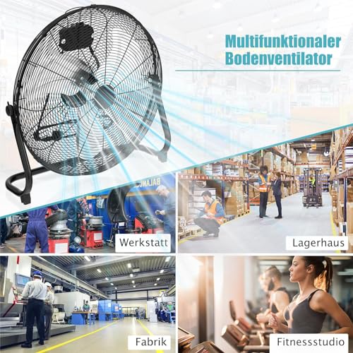 SOARS Bodenventilator 50cm, Windmaschine mit 3-Leistungsstufen, Neigungswinkel 145°, Ventilator Metall mit Handgriff, hoher Luftdurchsatz