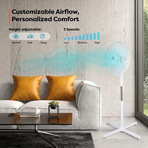 TRESKO AERSON Standventilator 40cm | Ventilator höhenverstellbar bis 120cm | Standlüfter hoher Luftdurchsatz und sehr leise | Windmaschine mit 3 Geschwindigkeitsstufen & Oszillationsfunktion ca. 80°