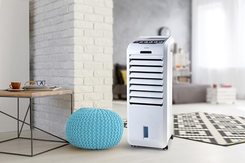 DOMO DO153A Mobiler Luftkühler - 3 in 1 (Luftkühler, Ventilator und Luftbefeuchter) - 5L Wassertank - 5 Funktionen - Bedienfeld mit LED - Inkl Fernbedienung und 2 Kühlelementen - Weiß