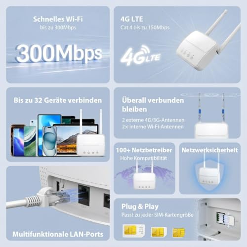 STRONG 4G LTE Router, N300 WLAN Router SIM Karte, Cat4 150Mbit/s, USB 3.0