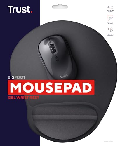 Trust Bigfoot Ergonomisches Mauspad mit Gelkissen 236 x 205 mm, Softgel Handballenauflage, Mikrofaseroberfläche, Mousepad mit Handauflage, rutschfeste Unterseite - Schwarz