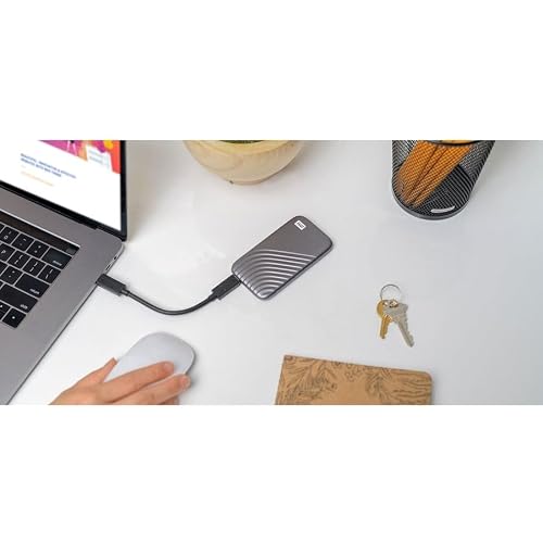 WD My Passport SSD 1 TB mobiler SSD Speicher (NVMe-Technologie, USB-C und USB 3.2 Gen-2 kompatibel, Lesen 1050 MB/s, Schreiben 1000 MB/s) Space-Grau