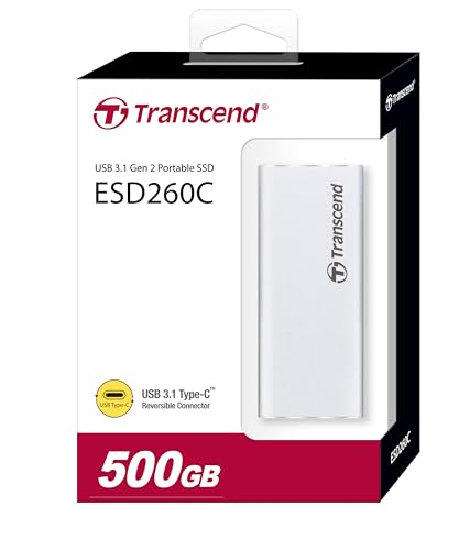 Transcend 500GB ESD260C Portable SSD, 520 MB/s, Aluminium, USB-C, Silber | Schlankes, externes SSD-Laufwerk im Taschenformat mit USB 3.2 Gen 2 für MacBook, iPad und Mac