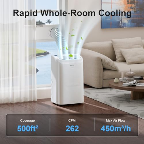 ZAFRO - 12000 BTU tragbare Klimaanlage, ultra-leise Kühlung, intelligente WiFi und App-Steuerung, 24-Stunden-Timer mit Lüfter und Luftentfeuchter, einfach