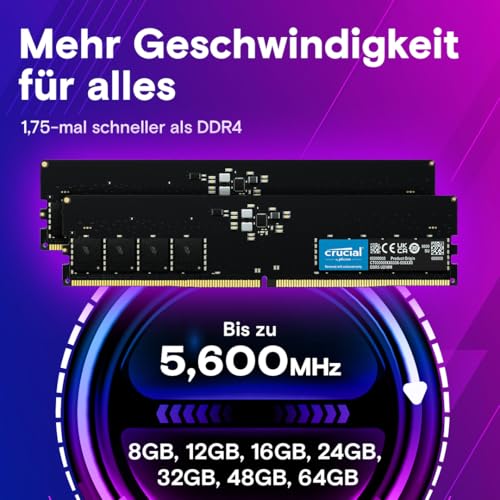 Crucial DDR5 RAM 128GB Kit (2x64GB) 5600MHz, PC Computer Arbeitsspeicher, (auch 5200MHz / 4800MHz) CL46 - CT2K64G56C46U5