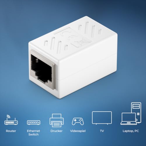 deleyCON RJ45 Kupplung 1000 Mbit Gigabit LAN Adapter, 1 Stück - Weiß | LAN Kabel Verlängerung, Netzwerkkabel Verbinder, kompatibel zu Cat8, Cat7, Cat6, Cat5, Patchkabel, DSL POE, 2x RJ45 Buchse