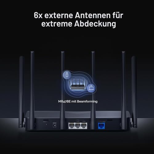 Mercusys Tri-Band BE9300 WiFi 7 Router MR47BE | 4 x 2,5G-Ports | 6 Hochleistungsantennen | 320 MHz-Kanäle | 6 GHz | Gastnetzwerk | MERCUSYS app | IPTV IPv6 WPA3 VPN