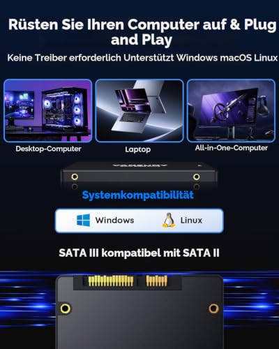 Vansuny Intern SSD 256GB 2.5 Zoll SATA III 6 Gb/s SSD intern 256GB 3D TLC NAND-Technologie zum Aufrüsten von PC/Laptop Speicher und Speicher für IT-Profis/Ersteller/Unternehmen