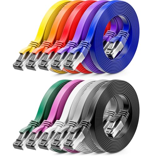 deleyCON 1m CAT 8 Flach Netzwerkkabel RJ45 40 Gbit/s, 10 Stück - Bunt