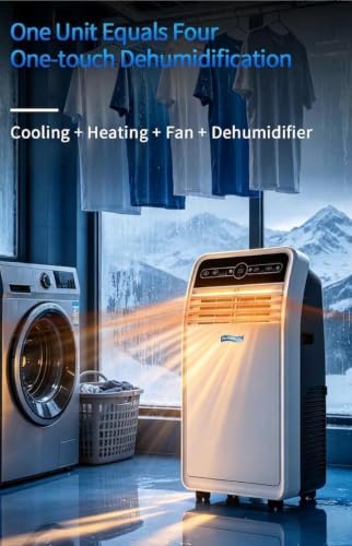 Tragbares Klimagerät 12000 BTU für Räume bis 32㎡ | Kühlung, Ventilator, Luftentfeuchter, 300m³/h Luftstrom, Fernbedienung, 120° Schwingung, LED-Display