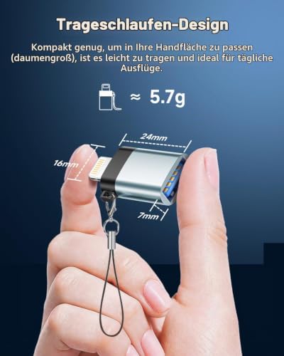 Lightning auf USB Adapter 2Pack, iPhone Adapter Lightning auf USB Kompakter mit Lanyard USB-OTG-Adapter für Apple iPhone/iPad, UnterstütztUSB Flash Drive/MIDI Keyboard/Kamera/Kartenleser/Tastatur