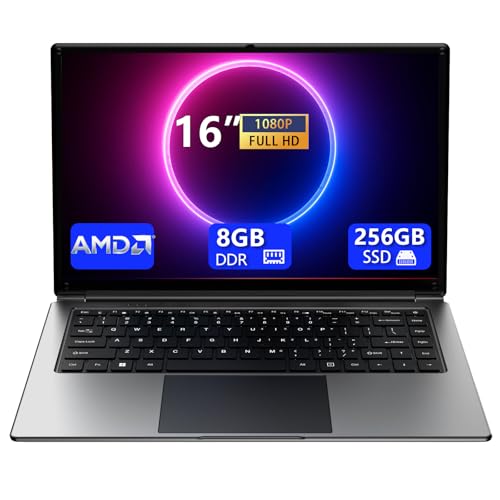 16-Zoll-Laptop,8GB DDR RAM, 256GB SSD tragbarer Laptop,erweiterbar auf 1 TB,AMD A9-9400 Radeon R5 Prozessor bis zu 3,2 GHz,9000-mAh-Akku,USB-3.0-Schnittstelle,Dual-Band-WLAN, Webcam, schlankes Laptops