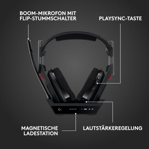 Logitech G Astro A50 Lightspeed, Kabelloses Gaming-Headset + Basisstation | 5. Generation, 3-System-Umschaltung, USB-C, Xbox, PS5, PC/Mac, Bluetooth, kabelloses Headset mit Mikrofon für PC